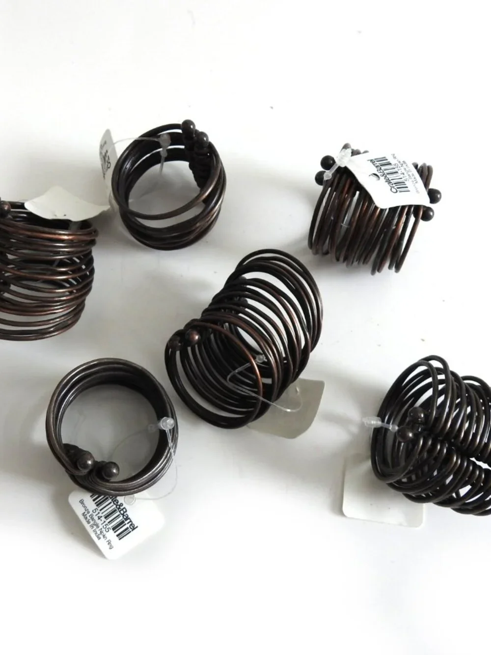 NOS Crate & Barrel Bronze Metal Bangle Napkin Rings India Set of 6